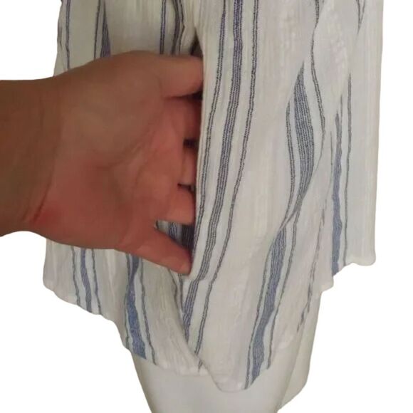 OUT FROM UNDER Swim Cover/Romper, L, White/Blue Stripes, Elastic Waist, Pockets - Picture 4 of 15